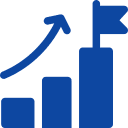 A blue icon of a bar graph with an arrow pointing up.